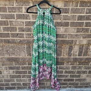 BCBGMaxAzria Green and Pink Halter Flowy Lightweight Floral Dress Size XS